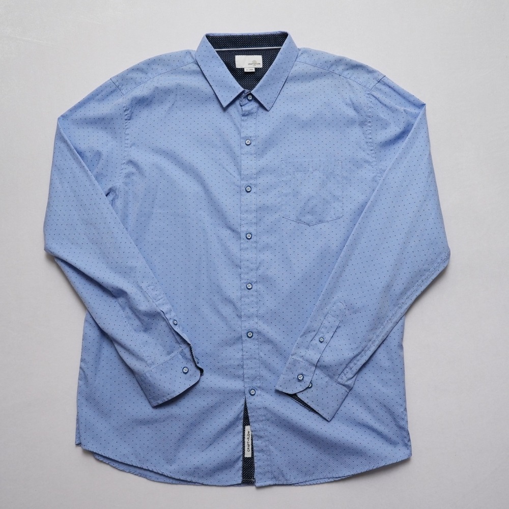 Craft + Flow Button Front Mens XXL Blue Micro Geometric Long Sleeve Shirt - Picture 2 of 14